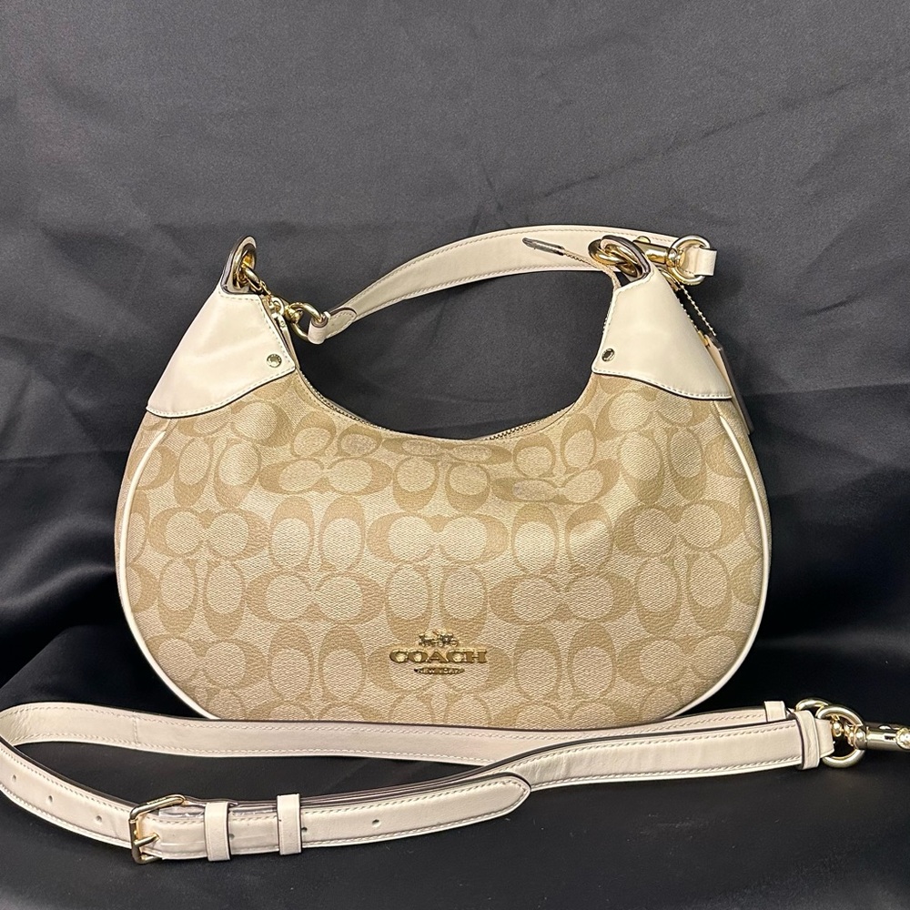 Coach Signature Tan and Cream Hobo Bag